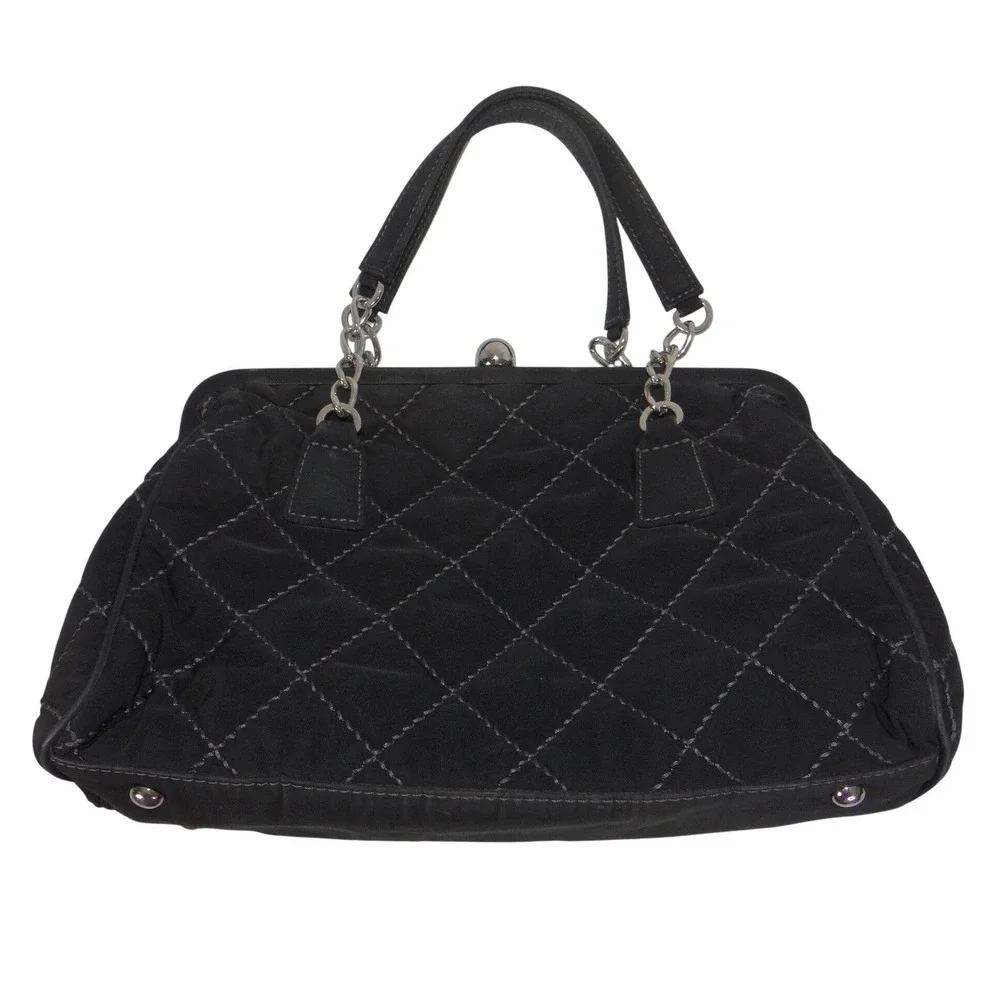 Vera Bradley Black Quilted Microfiber Kiss Lock Frame Handbag Floral Lining 3648